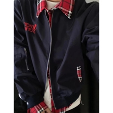 潮复古格子假两件设计感棒球服外套翻领外穿宽松型常规款W211，男装夹克，星座1116A（原606A-3）
