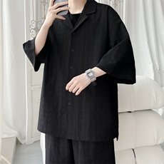 TZ52932/P65西服领短袖衬衣裤子套装男潮夏季肌理感西装领两件套，男装西服，电商A141