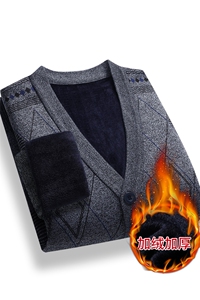 中年男士毛衣加绒加厚开衫爸爸打底针织衫中老年保暖上衣M5005-37图片