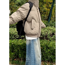 现货5W件冬季三防重磅boxy短款羽绒立领PU皮棉衣外套男女加厚棉服，男装棉衣，电商A486-1