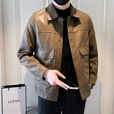 2025新款春季男士皮衣外套潮牌机车PU皮夹克A313-1-68281-P135，男装夹克，电商A313-1