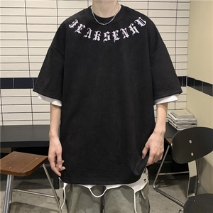 ins潮牌宽松休闲T恤男生新款哥特字母印花短袖JK23234-p35-控48图片