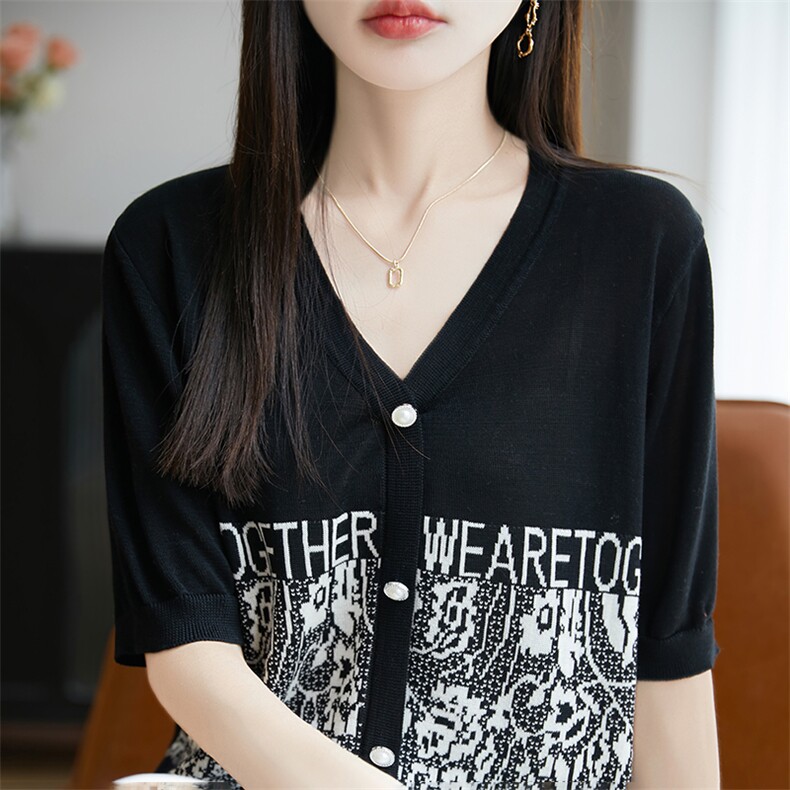 桑蚕丝短袖T恤女2025夏季新款时尚百搭显瘦休闲韩版天丝针织小衫,针织衫/毛衣,郡淞羊绒