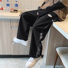 新款侧边腰果花排扣裤子男直筒宽松阔腿裤休闲裤老爹裤K453-p35,男装休闲裤,星座1008-2