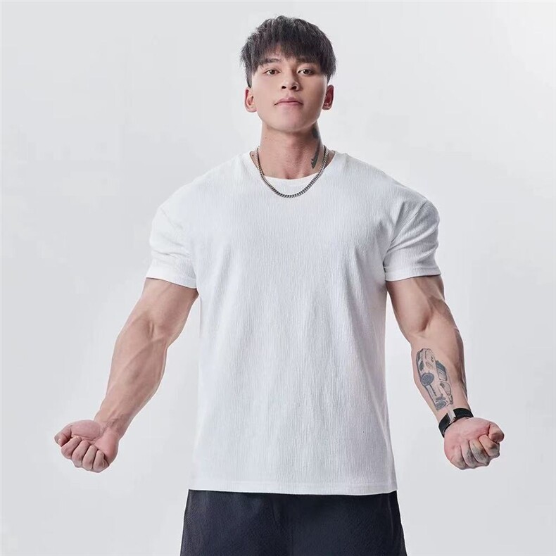 高定肌理收袖口显大短袖T恤男夏季运动休闲健身训练纯色CU017P38,男装T恤,电商D256A(原A064A)