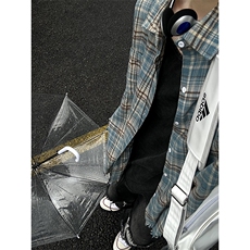B221！美式ins高街暗黑小众毛边格子衬衫SY2320-P65控88，男装衬衫，电商B221