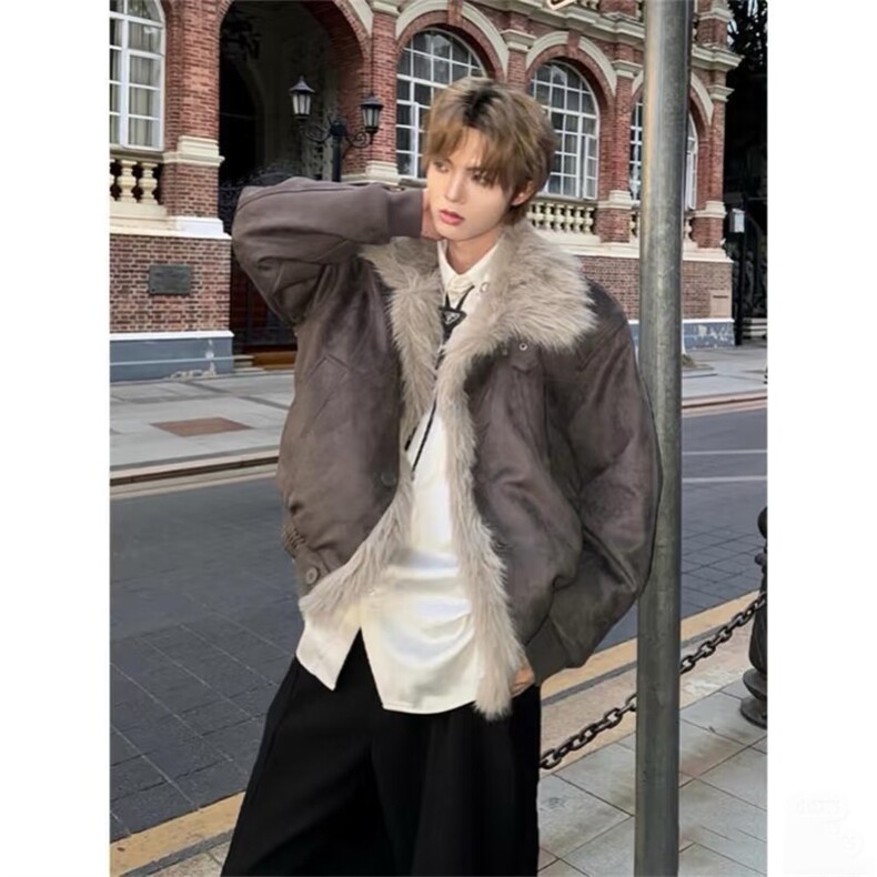网图美潮麂皮绒座山雕棉服外套W1852,男装棉衣,电商B350