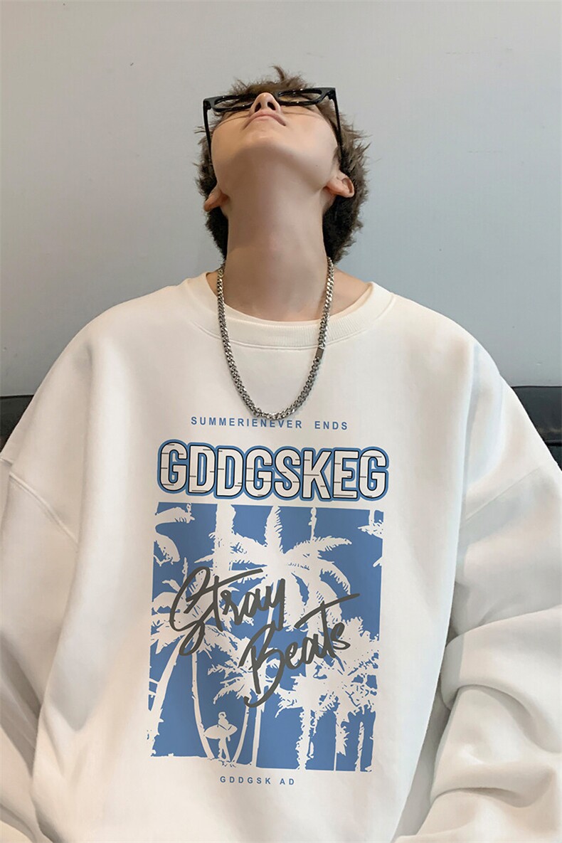 内景春季新款圆领卫衣男潮复古椰树宽松打底衫WY00183/P35加绒P45,男装卫衣,电商B316