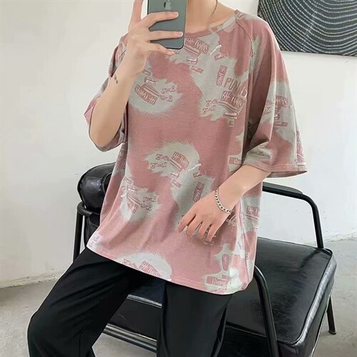 21港风ins短袖男T恤日系潮流中性宽松学生嘻哈五分袖上衣TX18-P20，男装T恤，星座1008-2