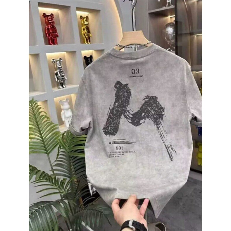 M611-P35夏季新款水洗印花字母短袖t恤男扎染潮流ins修身上衣,男装T恤,星座617A-1（原B318A）