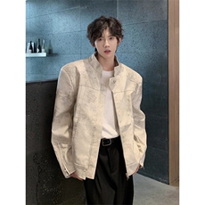 覆古立领垫肩皮衣外套男士春季潮PU机车服白色皮夹克短款JK8552，男装夹克，星座1116A（原606A-3）
