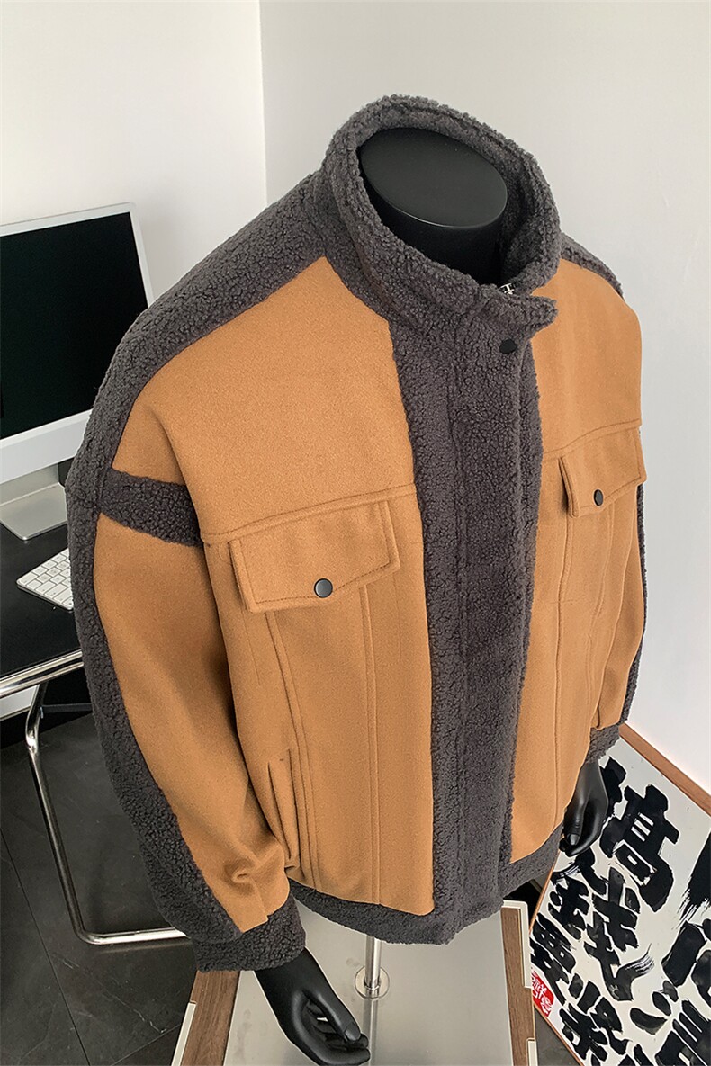 撞色羊羔毛拼接呢料夹克2025冬季男生立领外套XZ514-2-F588-P125,男装夹克,星座514-2(原B239)