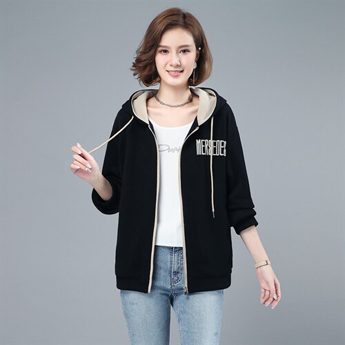 2022春秋季新款时尚刺绣字母连帽卫衣外套，女装卫衣/绒衫，依倍林