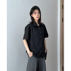 短袖黑色美式轻奢气质感衬衫男装2025年新款夏季高级感百搭衬衣潮，男装T恤，星座506A