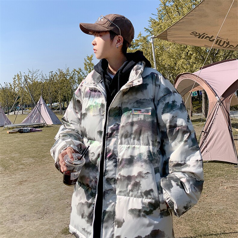 冬季扎染潮牌立领贴标面包服港风ins宽松潮流保暖外套 W6264-P90图片