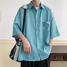 短袖衬衫文艺青年男夏季新款港风宽松冰丝坠感衬衣CS8805-35，男装衬衫，星座214-3