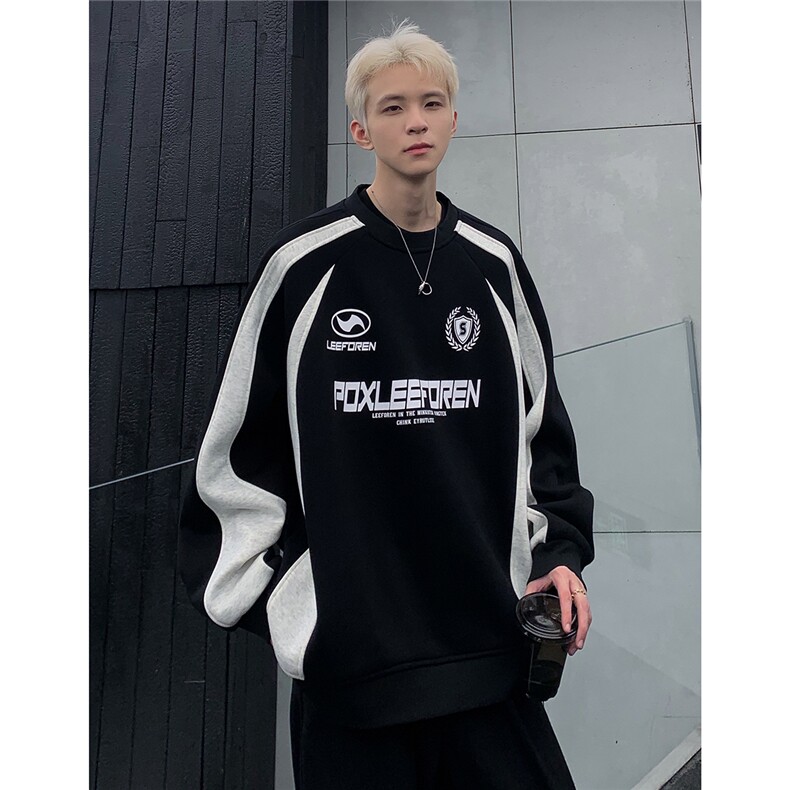 条纹拼接撞色卫衣男春秋季新款美式青少年vibe风圆领上衣W85-P68,男装卫衣,电商C307