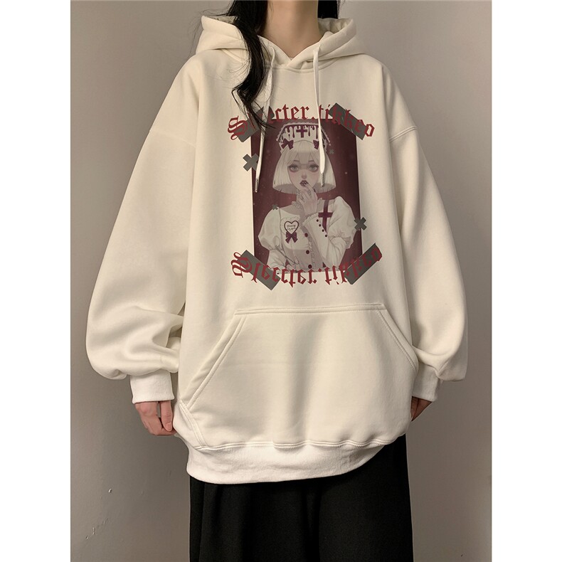 加绒连帽卫衣女卡通印花休闲宽松上衣D328-WY23049-P55厚款P65,女装卫衣/绒衫,电商D328