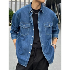 现货翻领牛仔衬衫男春秋新款水洗宽松夹克外套潮牌百搭休闲外套潮，男装夹克，星座302B