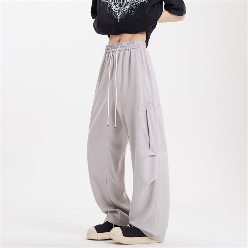 春夏新款防麻面料垂感工装西裤宽松阔腿直筒拖地休闲裤男2518-P55，男装休闲裤，电商C305A