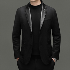 BG-G6029春秋款海宁真皮皮衣男牛皮+麂皮绒西服商务休闲男装外套，男装西服，电商B360A（原721A）