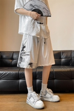 M-8XL新中式短裤冰丝垂感大码风水墨竹子盘扣五分裤DK1309特P32，男装牛仔裤，电商B238