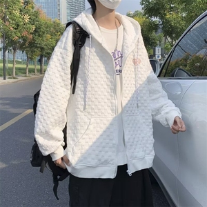 秋装新款连帽卫衣男女宽松华夫格百搭设计感长袖开衫外套 WY41图片
