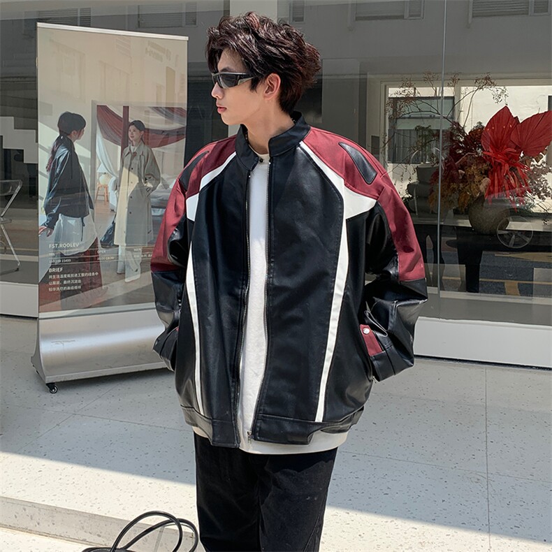 JK10-P98  秋冬皮夹克情侣宽松美式青少年复古皮衣男女宽松机车服图片