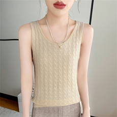 法式复古麻花针织背心女2025新款宽松显瘦无袖保暖打底衫毛衣马甲，女装背心吊带，暮绒羊羊绒