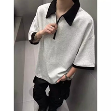 新款！高质量ins高街撞色短袖polo衫男夏季宽松美式半袖t恤T733，男装T恤，星座1116A（原606A-3）