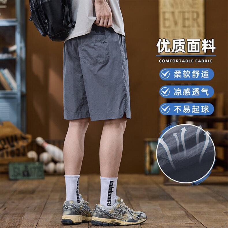 日系抽绳刺绣速干短裤男夏季宽松沙滩裤运动休闲五分裤男2525-P35图片