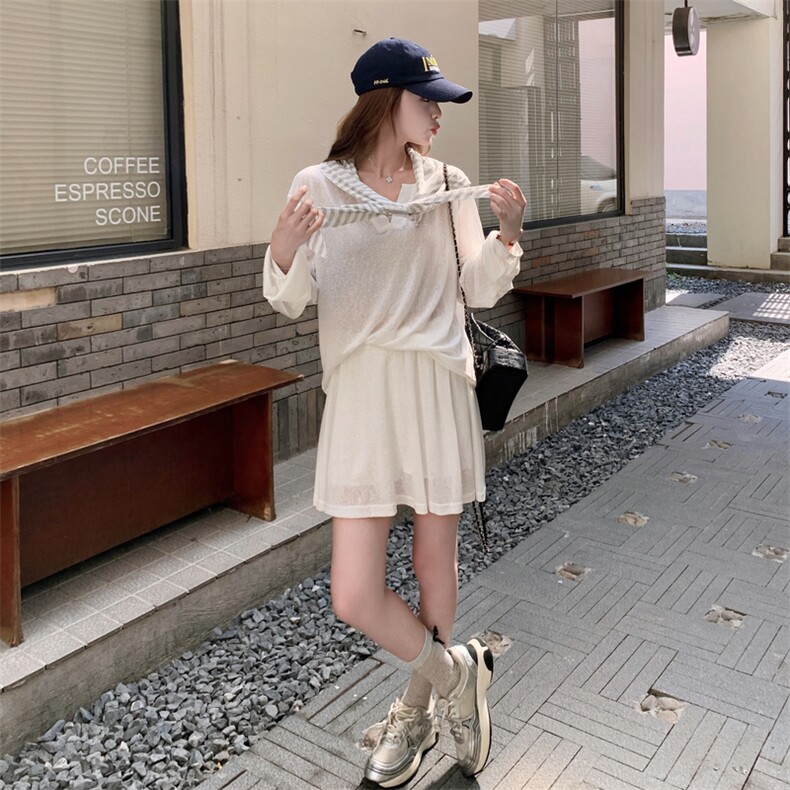 现货韩系慵懒风宽松上衣条纹披肩短裤三件套装2C135-8897P145K218,女装套装/套裙,2C135