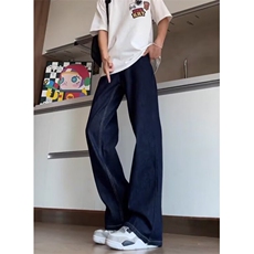 深蓝色阔腿牛仔裤男宽松直筒春秋款垂感显瘦微喇拖地裤子NA119，男装牛仔裤，星座1116A（原606A-3）
