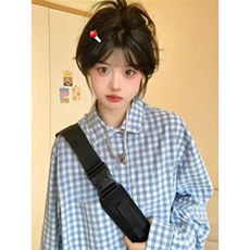 网图有货复古蓝色长袖格子衬衫男女内搭叠穿休闲衬衣A1296-P37，男装衬衫，星座1505