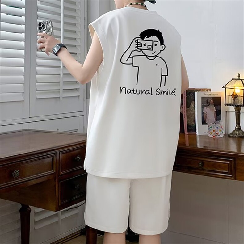 无袖t恤男夏季休闲运动套装男背心一套搭配帅气衣服篮球服两件套,男装背心/马甲,星座1210-1