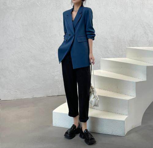 袖子抽褶西装绒感斜纹三色，女装西装，TOP.1