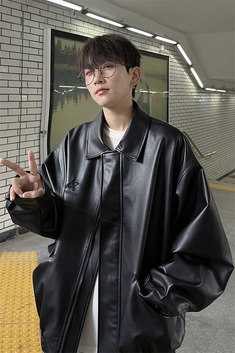 主推港风秋装中性美式刺绣夹克复古情侣皮衣休闲外套男G1062P88,男装夹克,电商A339
