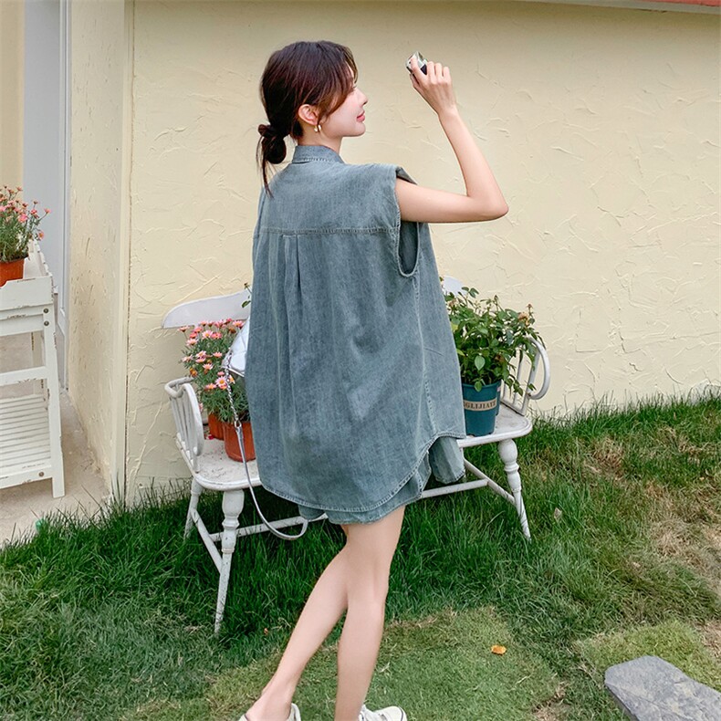 酷飒拽姐牛仔套装裤女夏薄2025新款松弛感穿搭马甲短裤炸街两件套,女装套装/套裙,2C176