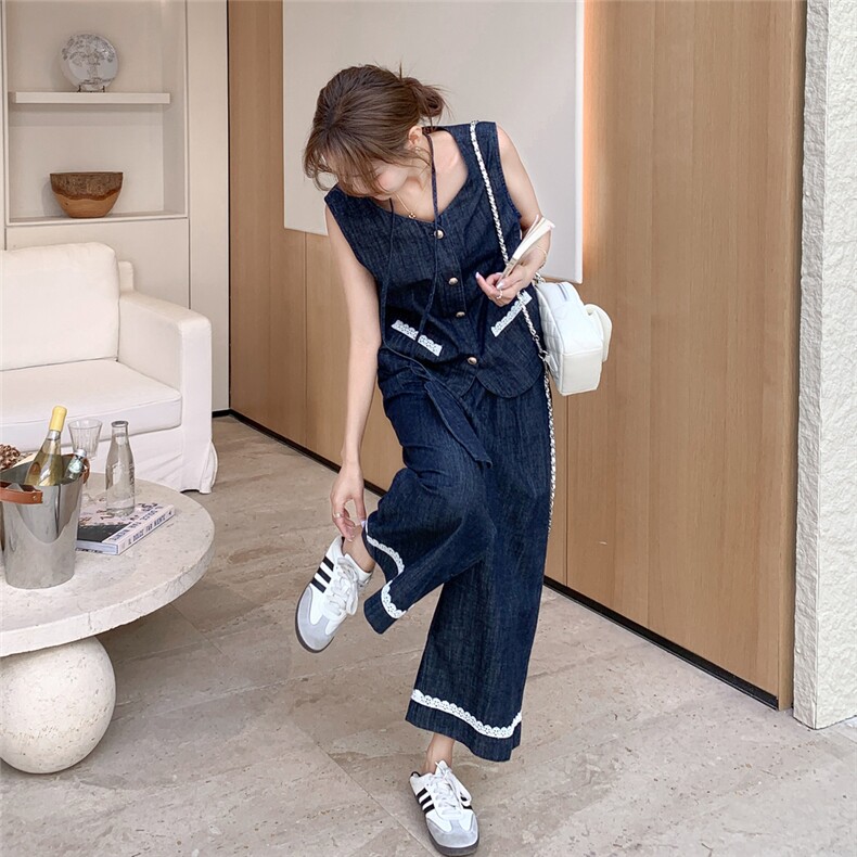 主推大量现货25新款牛仔套装2D044-758-P两件套160-P三件套180,女装套装/套裙,2D044