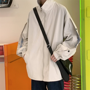 JK3089/P55春装撞色排扣运动夹克男韩版大码宽松外套上衣男图片