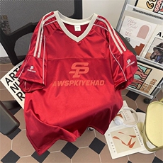 美式V领杠条球服短袖T恤男夏季宽松休闲短裤运动体恤ST547-P41，男装T恤，星座412-3