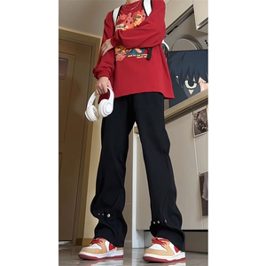 美式复古微喇牛仔裤男秋冬季加绒加厚显瘦加长版裤子加长KZ015P60图片