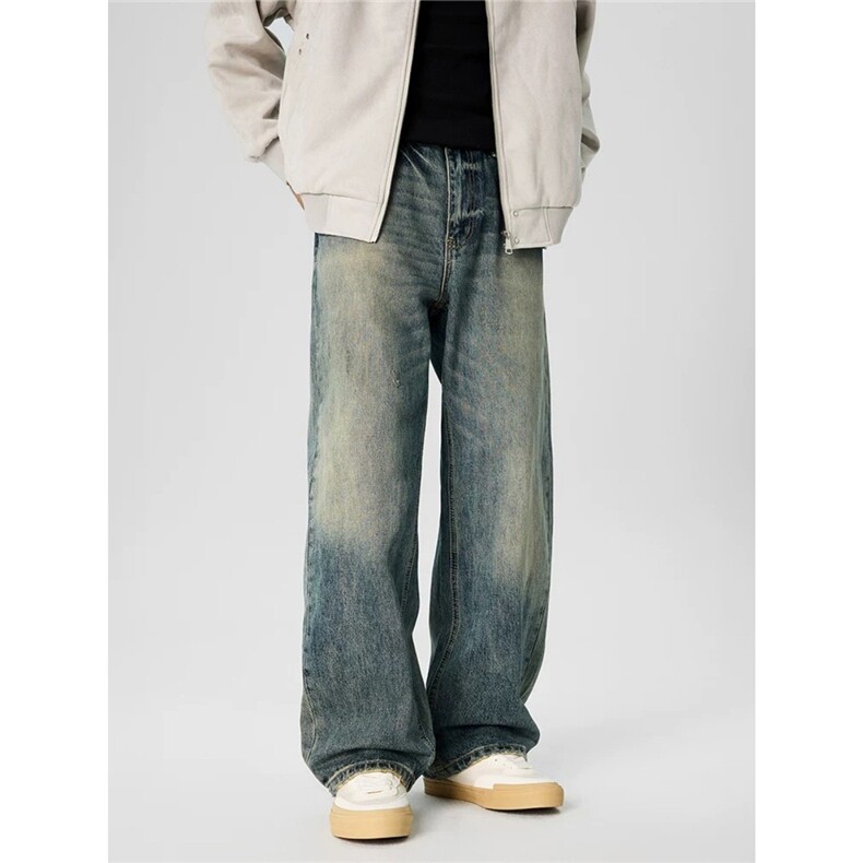 复古水洗破洞直筒牛仔裤春季男款潮牌痞帅微宽松阔腿休闲长裤，男装牛仔裤，星座1210-1
