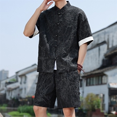 2025夏季新款风男装新中式盘扣肌理感套装短袖+短裤A98-P105，男装休闲套装，电商B277(原6028)