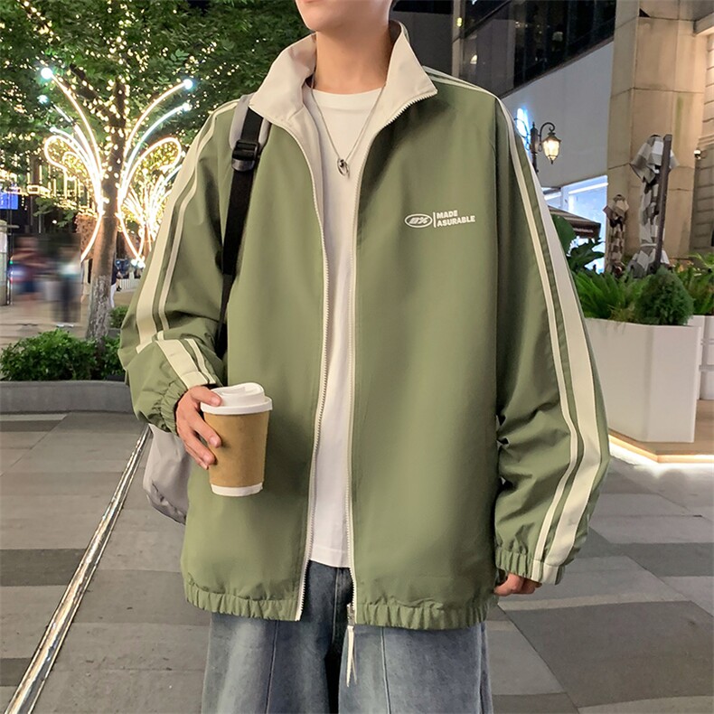 秋季夹克长袖方领立领宽松双面穿三条杠外套男潮新款JK423p70,男装夹克,电商D315