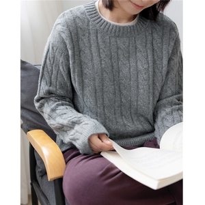 2025年秋季新款百搭女士假两件绞花圆领图片