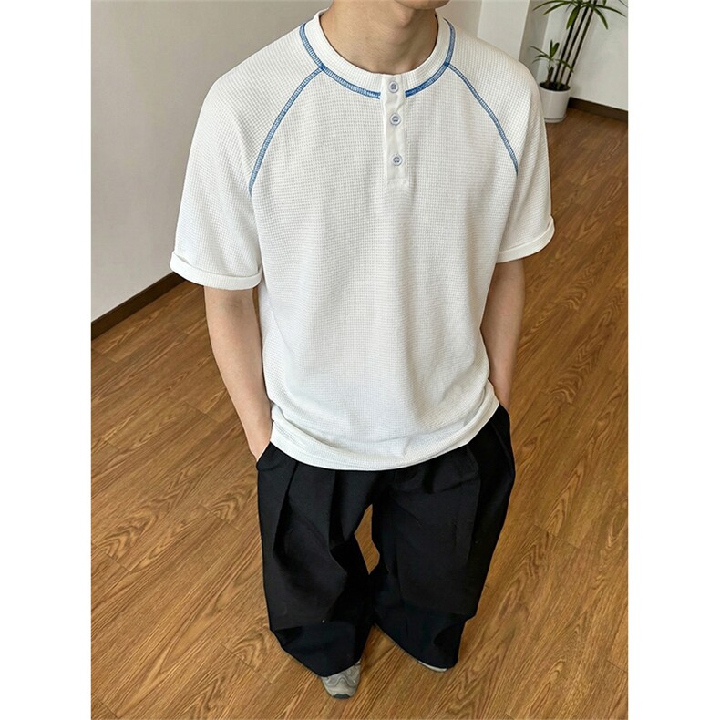 撞色复古哈苏线户外运动短袖T恤拼接插肩上衣男X61406-TP2549图片