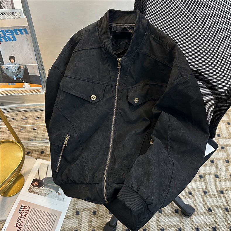 美拉德棕色短款工装外套男秋冬水洗潮牌棒球服美式复古哈灵顿夹克,男装夹克,星座410-7