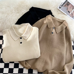 纯色复古时尚翻领针织衫男女生线衫青年休闲polo衫毛衣男MY01-P48图片