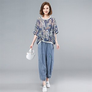 薄款天丝牛仔套装女2025夏季新款大码遮肉显瘦中年妈妈休闲两件套图片
